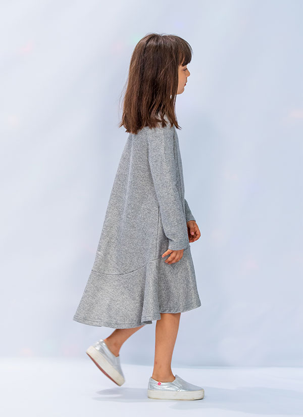 Свободна рокля от лъскав плат в сив меланж, отстрани, момиче, 2 - 12 години, Zinc