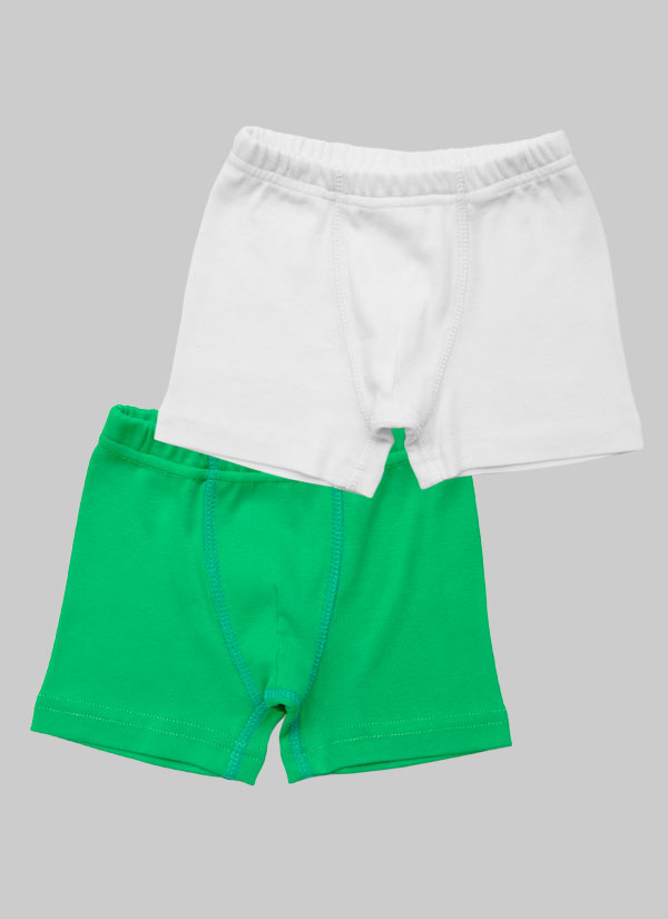 Комплект от 2 чифта боксерки от рипс в бял и зелен цвят, бельо за деца, 2 - 6 години, Zinc