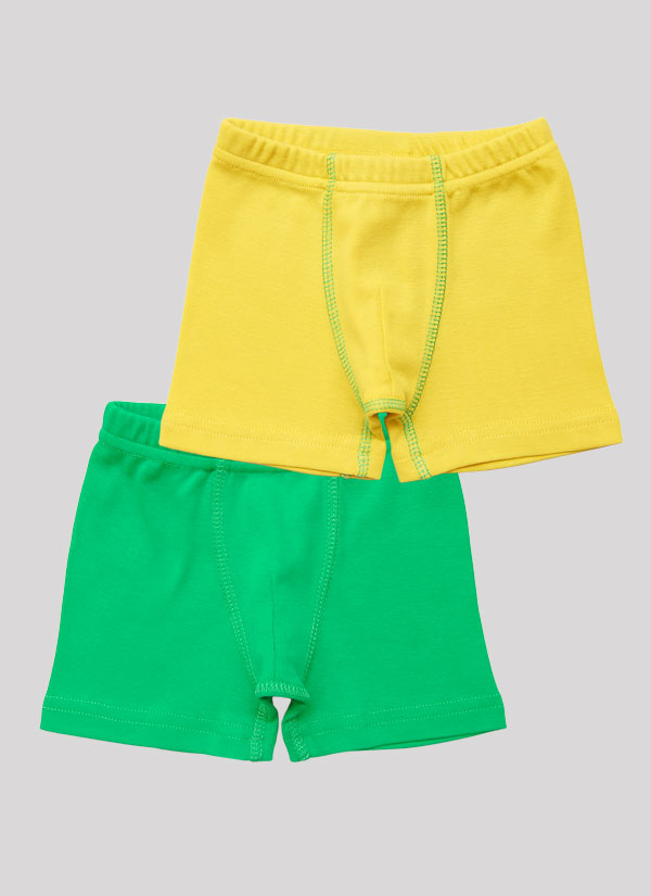 Комплект от 2 чифта боксерки от рипс в патешко жълт и зелен цвят, бельо за деца, 2 - 6 години, Zinc