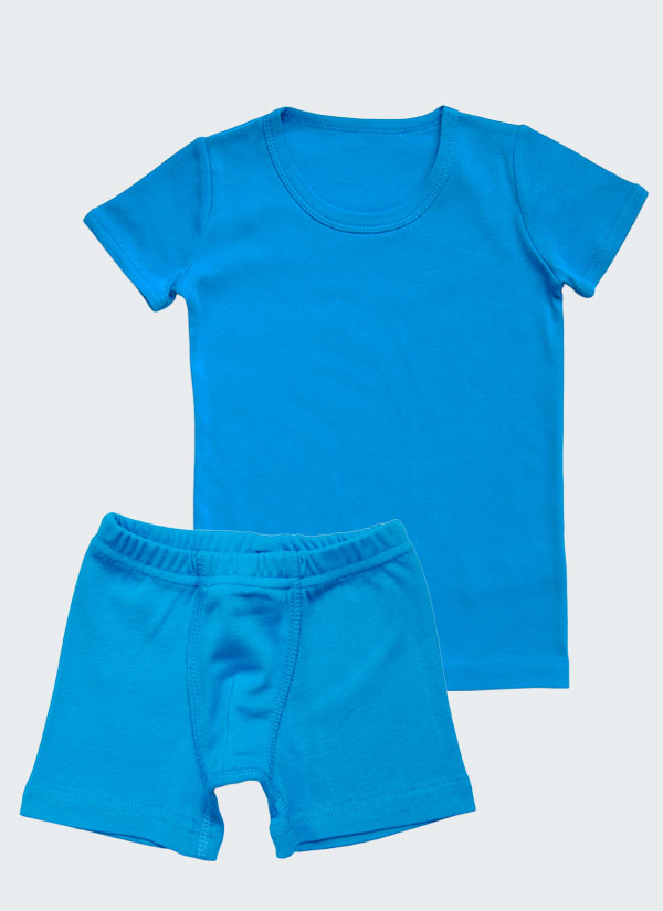 Комплект от тениска и боксерки от рипс в син цвят, бельо за деца, 2 - 6 години, Zinc