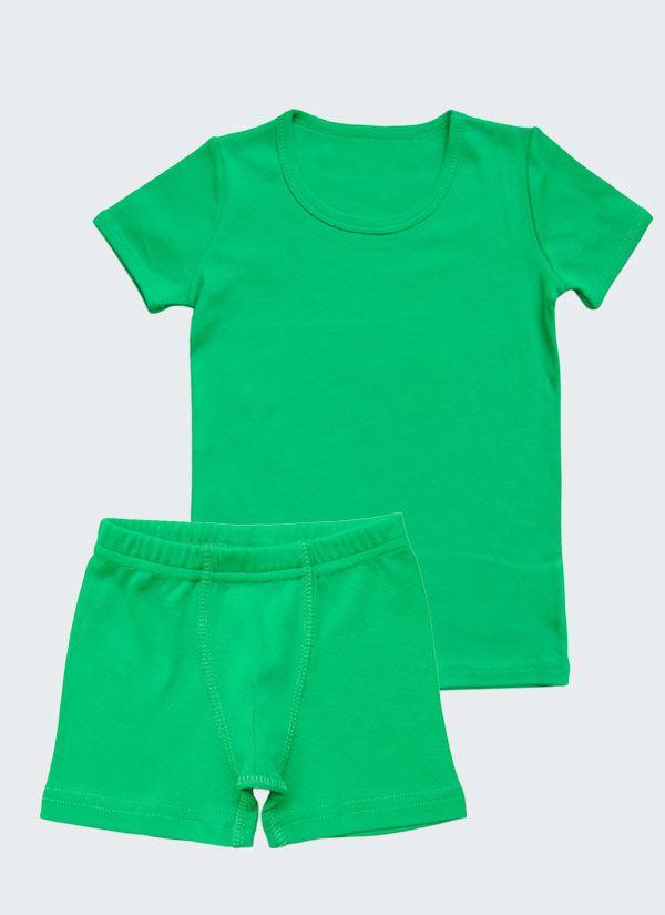 Комплект от тениска и боксерки от рипс в зелен цвят, бельо за деца, 2 - 6 години, Zinc