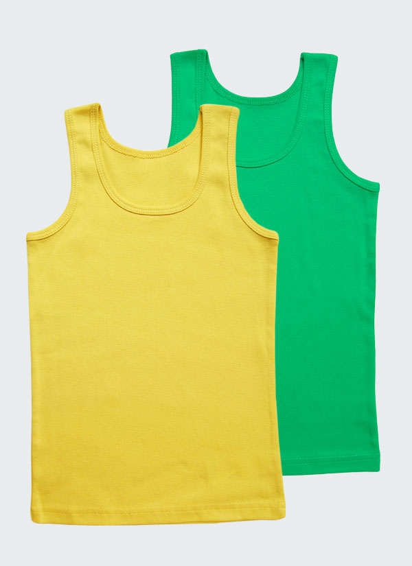 Комплект от 2 потника от рипс в патешко жълт и зелен цвят, бельо за деца, 2 - 6 години, Zinc