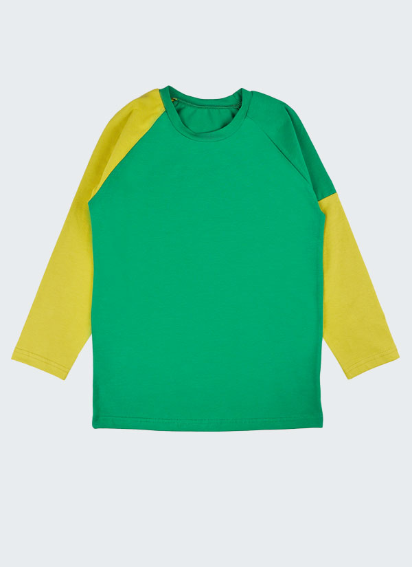 Блуза с цветни асиметрични ръкави, бг зелен + горчица, деца, 2 - 12 години, Zinc