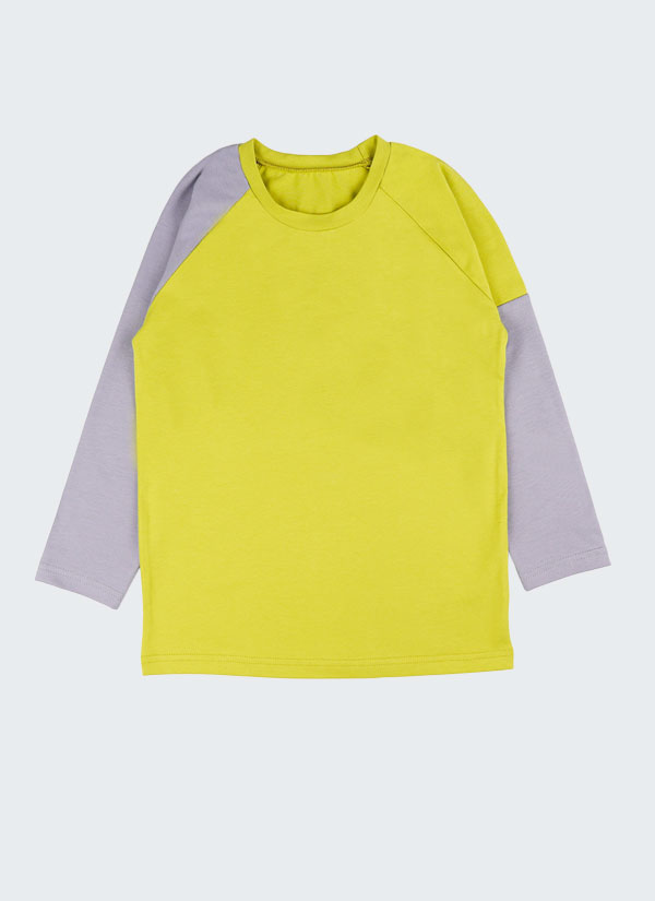 Блуза с цветни асиметрични ръкави, горчица + средно сив, деца, 2 - 12 години, Zinc