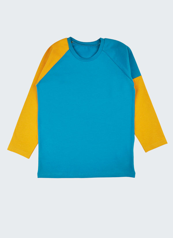 Блуза с цветни асиметрични ръкави, тъмен петрол + хардал, деца, 2 - 12 години, Zinc