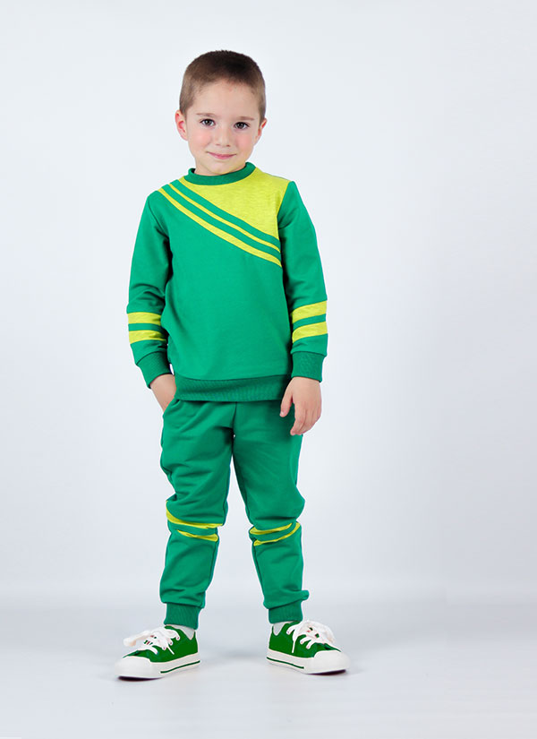 Спортен комплект “Цветни ленти” в цвят бг зелен и жълто - зелен меланж, Момчета 2 - 12 години, Zinc