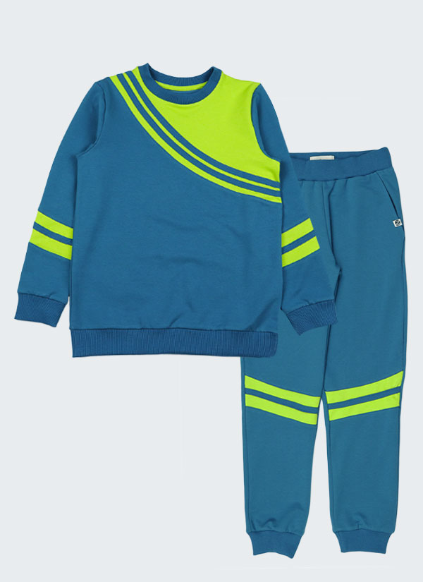Спортен комплект “Цветни ленти" в цвят индиго и неон зелен, Момчета 2 - 12 години, Zinc