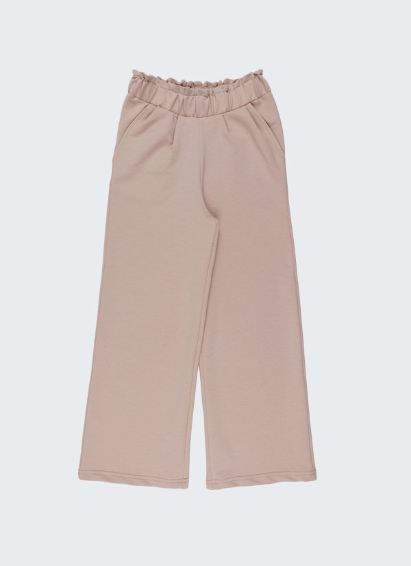 Широк панталон с набран колан и италиански джобове в цвят бежова пудра, Момичета 2 - 12 години, Zinc