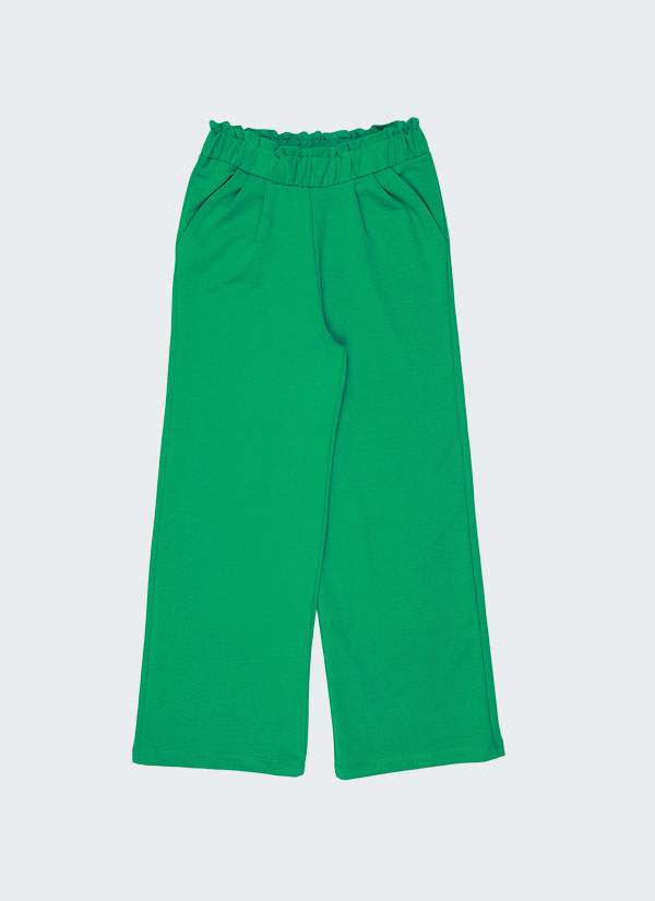 Широк панталон с набран колан и италиански джобове в цвят бг зелен, Момичета 2 - 12 години, Zinc