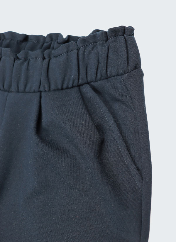 Широк панталон с набран колан и италиански джобове в тъмно син цвят, Момичета 2 - 12 години, Zinc