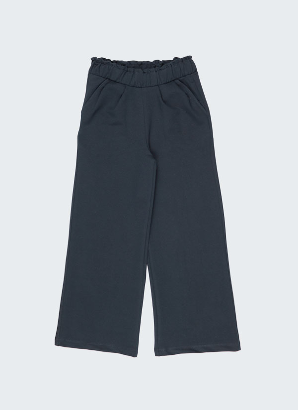 Широк панталон с набран колан и италиански джобове в тъмно син цвят, Момичета 2 - 12 години, Zinc