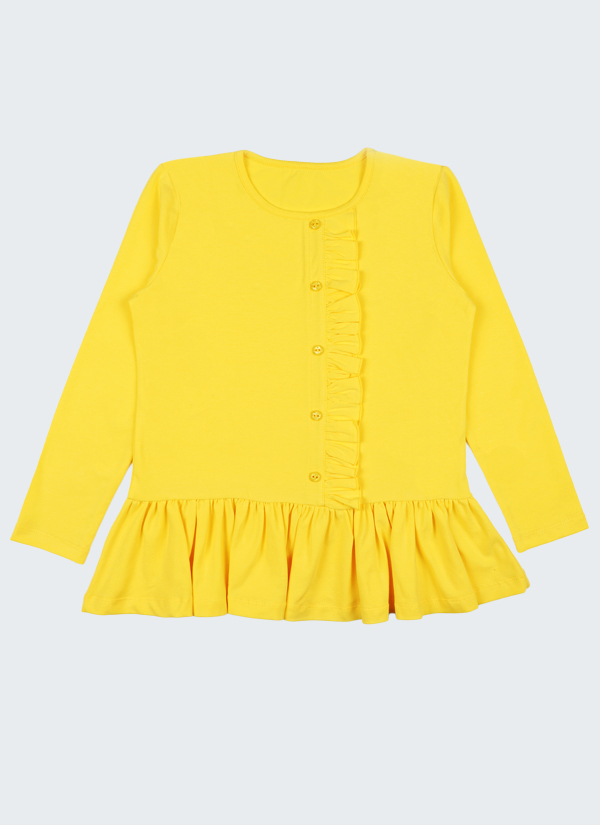 Блуза с копчета и къдри е елегантен модел с имитиращо закопчаване от копчета и къдра и набран волан на талията в лимонено жълт цвят, Момичета 2 - 12 години, Zinc