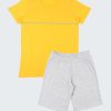 Лятна класическа пижама включва тениска с пипинг и изчистени къси панталони в цвят жълт + сив меланж, Момчета 2 - 12 години, Zinc