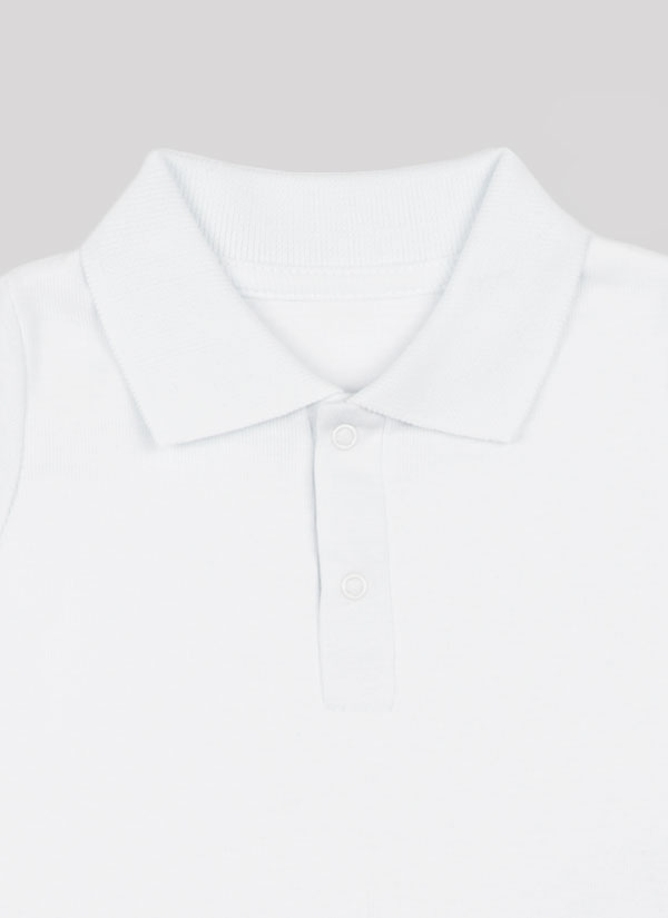 Бяло боди с якичка с къс ръкав е модел тип риза с яка и тик-так копчета на шлица в бял цвят. Снимка отблизо, Бебе момче 06 - 18 месеца, Zinc