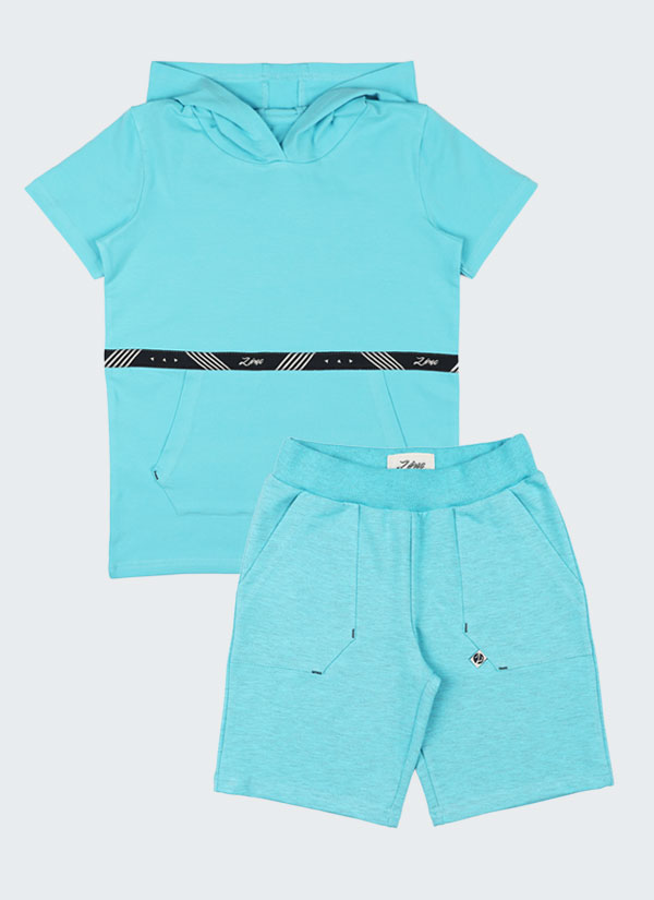 K-т тениска с качулка и къси панталони включва тениска с качулка с голям джоб отпред и лента Zinc и класически къси панталони със странични външни джобове в цвят светъл елекрик, Момчета 2 - 12 години, Zinc