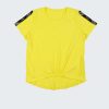Къса блуза с ленти Zinc е модел с къси ракави и лента Zinc на тях. Удължена е в задната част и по-къса отпред, като в средата е набрана с ластик в лимонено жълт цвят, Момичета 5 - 12 години, Zinc