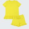 Лятна пижама с къдри включва тениска с волан на талията и къси панталони с къдри на крачолите в лимонено жълт цвят, Момчета 2 - 12 години, Zinc