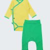 К-т боди кимоно с дълъг ръкав и ританки - боди в жълт цвят и ританки в зелен цвят, Бебета 0 - 6 месеца, Zinc