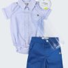 К-т боди риза и къс панталон включва боди с яка и джоб и къси панталони с джобове отпред. Ризата е в син цвят на райе, панталонът - в индиго, Момченца 3 - 18 месеца, Zinc
