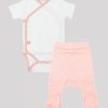 К-т боди кимоно с къс ръкав и ританки - боди в цвят бял и ританки в цвят пудра, Бебета 0 - 6 месеца, Zinc