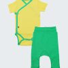 К-т боди кимоно с къс ръкав и ританки - боди в жълт цвят и ританки в зелен цвят, Бебета 0 - 6 месеца, Zinc
