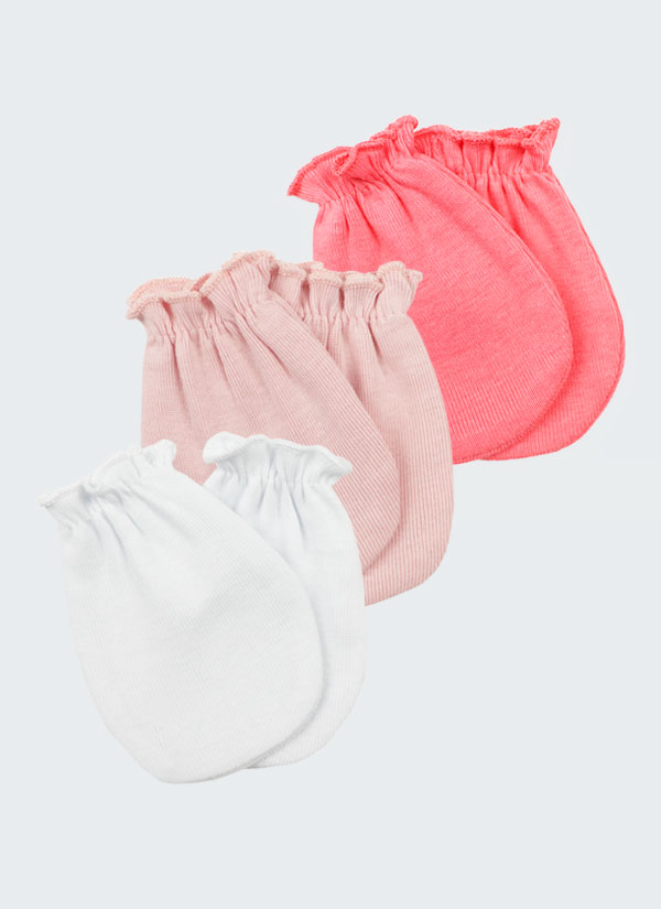 Ръкавички за новородени - 3 бр. в комплект. Цветовете в комплекта са сьомга, пудра и бял, Бебета 0 - 6 месеца, Zinc