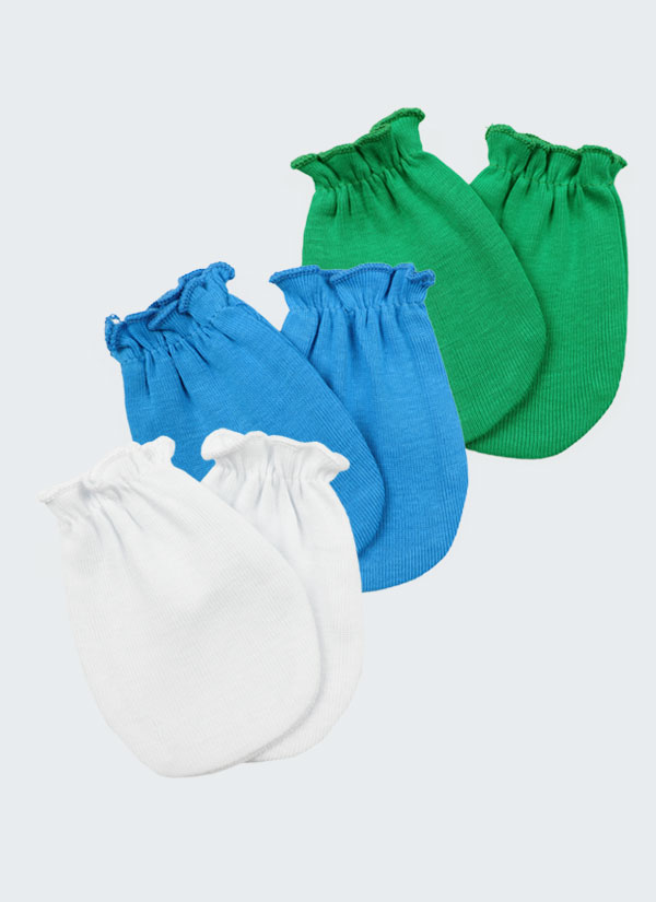 Ръкавички за новородени - 3 бр. в комплект. Цветовете в комплекта са бял, зелен и син, Бебета 0 - 6 месеца, Zinc