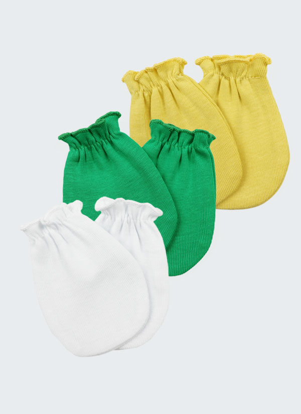 Ръкавички за новородени - 3 бр. в комплект. Цветовете в комплекта са жълт, зелен и бял, Бебета 0 - 6 месеца, Zinc