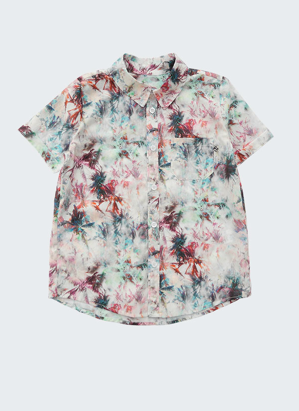 Риза “Тропическо лято” е класически изчитен модел с принт на палми в цвят бордо, Момчета 2 - 12 години, Zinc