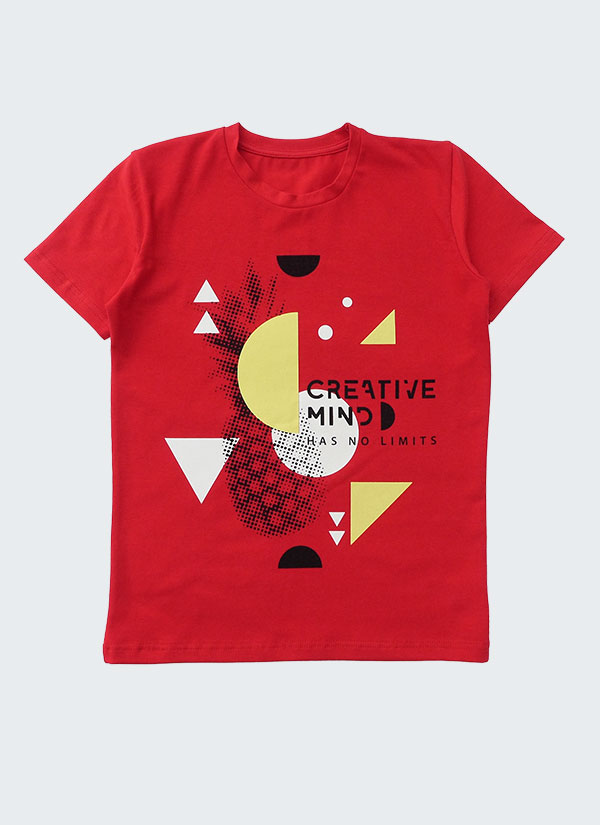 Тениска "Креативният ум няма лимит" е класическа тениска в червен цвят с принт, Момчета 2 - 12 години, Zinc