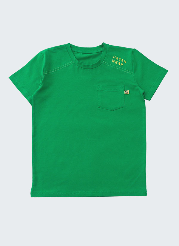 Тениска "Градски стил" е класически модел с декоративен шев на рамото и джоб в цвят бг зелен, Момчета 2 - 12 години, Zinc