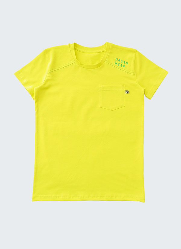 Тениска "Градски стил" е класически модел с декоративен шев на рамото и джоб в силно жълт цвят, Момчета 2 - 12 години, Zinc
