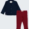 К-т елегантно сако и панталон от трико включва класически панталон с джобове отзад и имитация на джоб отпред в цвят бордо и изчистен класически модел сако в тъмно син цвят, Момчета 6 месеца - 4 години, Zinc