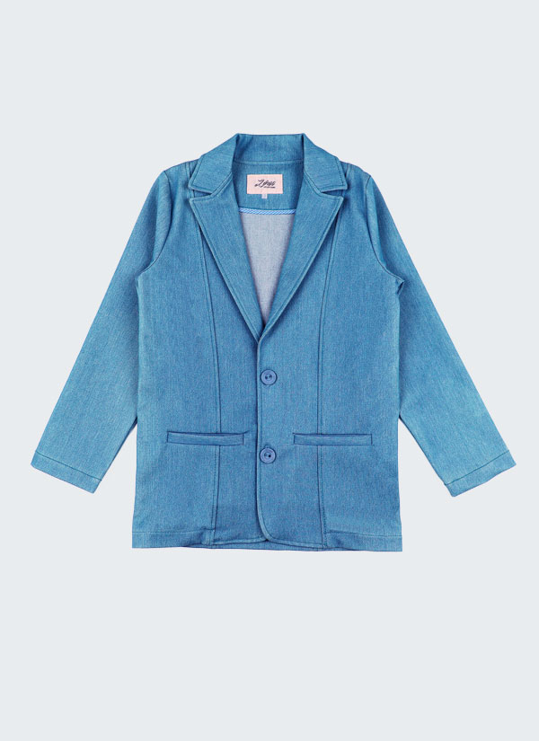 Спортно сако от деним е изчистен модел с два джоба в светло син цвят, Момчета 6 - 8 години, Zinc