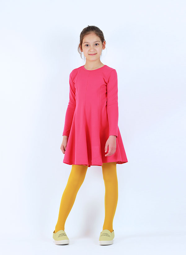 Разкроeна рокля с дълъг ръкав е изчистен модел в цвят малина, Момичета 4 - 12 години, Zinc