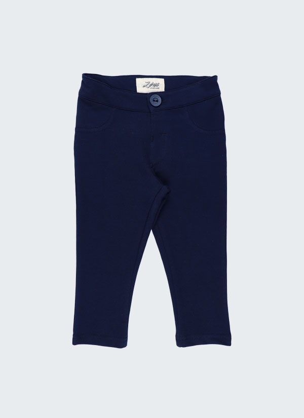 Този елегантен панталон от трико е изчистен модел с имитация на джобове отпред и реални джобове отзад, закопчаване с копче и регулиране с ластик на талията в тъмно син цвят , Момчета 6 месеца - 4 години, Zinc