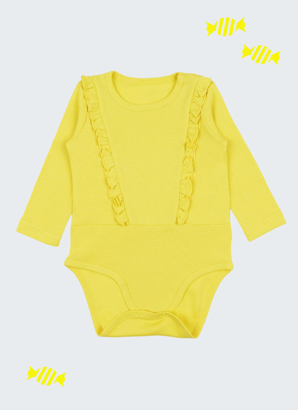 Бебешко боди за момиче с къдри и с дълъг ръкав, в жълт цвят,6-12 месеца, Zinc