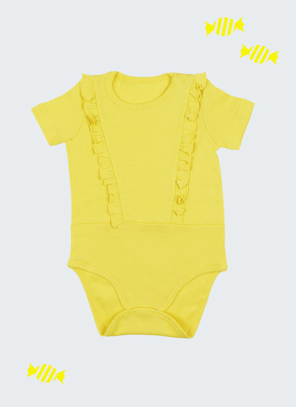 Бебешко боди за момиче с къдри и с къс ръкав, цвят жълт, 6-12 месеца, Zinc
