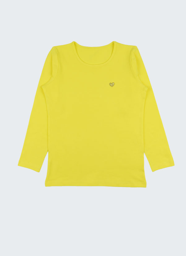 Блуза с малко сърце е класическа изчистена блуза с подгъв на ръкавите и талията с пришито малко сърце в горната предна част в лимонено жълт цвят, Момичета 2 - 12 години, Zinc