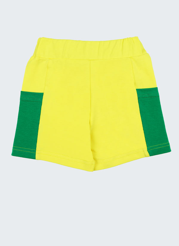 К-т тениска и къс панталон с цветни джобове - тениска с платки на предната и задната част и цветни прави странични джобове и къс панталон с цветни странични джобове, цвят на комплекта лимонено жълт и бг зелен, Момчета 2 - 5 години, Zinc