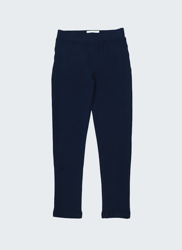 Клин-панталон от меко трико е модел клин, който наподобява панталон с имитация на джобове отпред и реални джобове отзад в тъмно син цвят, Момичета 2 - 12 години, Zinc