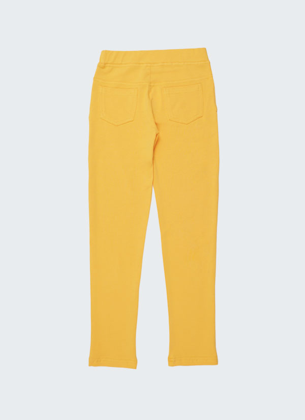 Клин-панталон от меко трико е модел клин, който наподобява панталон с имитация на джобове отпред и реални джобове отзад в тъмно жълт цвят, Момичета 2 - 12 години, Zinc