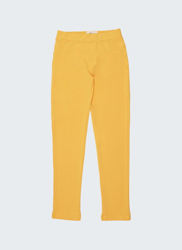 Клин-панталон от меко трико е модел клин, който наподобява панталон с имитация на джобове отпред и реални джобове отзад в тъмно жълт цвят, Момичета 2 - 12 години, Zinc