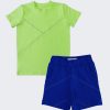 Комплект "Триъгълници" се състои от тениска на блокове в жълто-зелен цвят и къс панталон с два странични джоба в мастилено син цвят, Момчета 3 - 12 години, Zinc