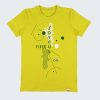 Тениска с геометрични елементи е класическа тениска с принт и надпис "Включи щастливото настроение" в цвят горчица, Момчета 5 - 12 години, Zinc