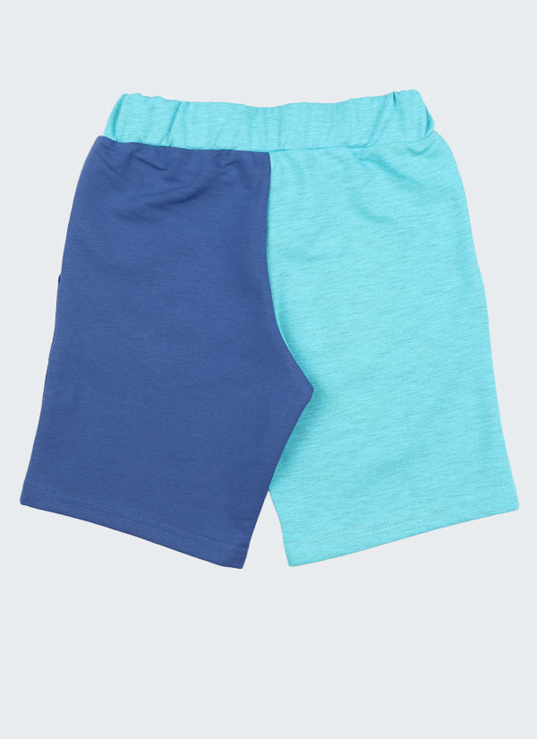 Цветен к-т се състои от тениска с три цветни блока и къс панталон с крачоли в два различни цвята - светло син меланж и джинс , снимк панталони, Момчета 5 - 10 години, Zinc