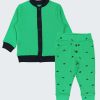 Бейзболна жилетка + панталон с копчета комплект от жилетка, която се закопчава с тик-так копчета с маншети на ръкавите и колан на талията в зелен цвят и панталон от трико с копчета в зелен цвят с принт на динозаври, Бебе момче 0 - 2 години, Zinc