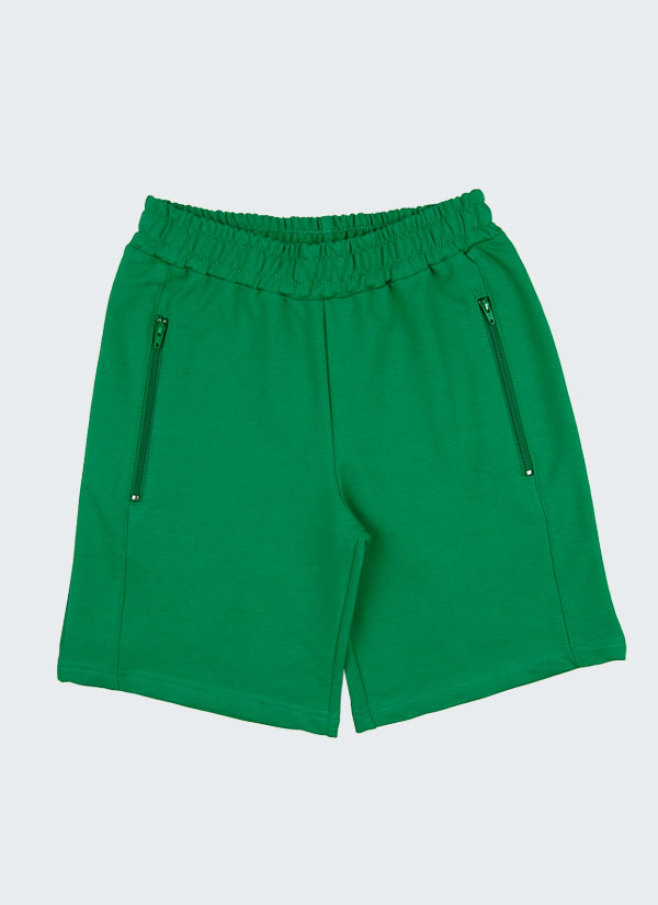 Къс панталон с ципове е класически модел с ластик на талията и подгъв на крачолите с два странични джоба с цип в цвят бг зелен, Момчета 2 - 12 години, Zinc