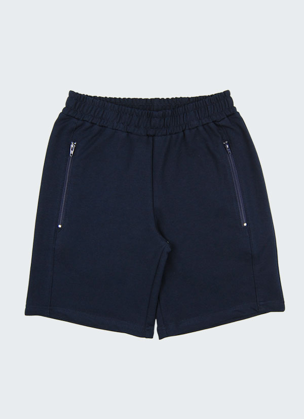 Къс панталон с ципове е класически модел с ластик на талията и подгъв на крачолите с два странични джоба с цип в тъмно син цвят, Момчета 2 - 12 години, Zinc