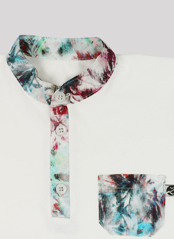 Риза с цветен джоб е със столче яка и джоб от плат с принт на тропически растения. Основният цвят на ризата е екрю, Момчета 2 - 12 години, Zinc